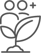 Two human figures behind a plant with a plus symbol to the upper right.